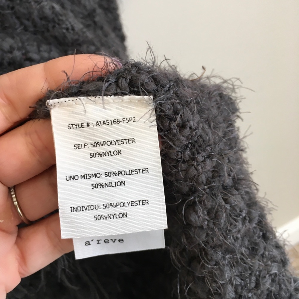 ❌SOLD❌A’reve grey fringe cowl neck sweater poncho Anthro - Picture 8 of 8